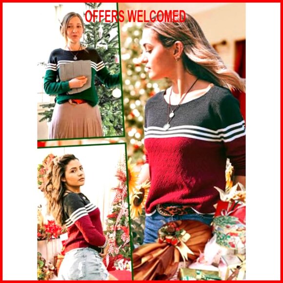 Lightweight Pullover Sweater Long Sleeve Crew Neck Colorblock Design - Picture 4 of 7